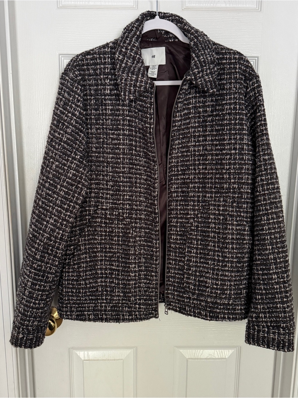 H&M Black and White Tweed Zip-Up Jacket